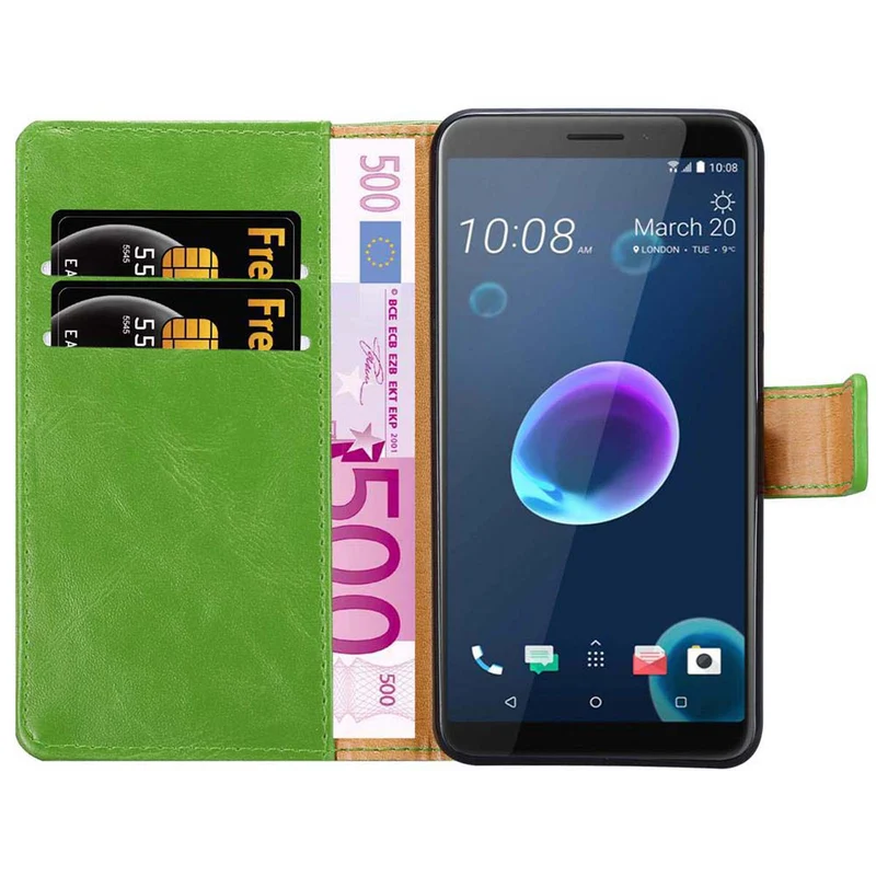 Cadorabo Hülle kompatibel mit HTC Desire 12 Schutzhülle mit Magnetverschluss, Standfunktion und Kartenfach