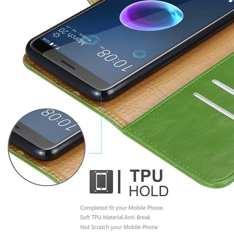Cadorabo Hülle kompatibel mit HTC Desire 12 Schutzhülle mit Magnetverschluss, Standfunktion und Kartenfach
