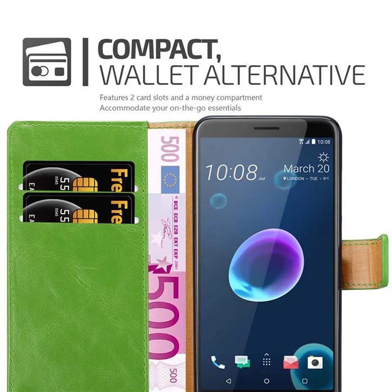 Cadorabo Hülle kompatibel mit HTC Desire 12 Schutzhülle mit Magnetverschluss, Standfunktion und Kartenfach