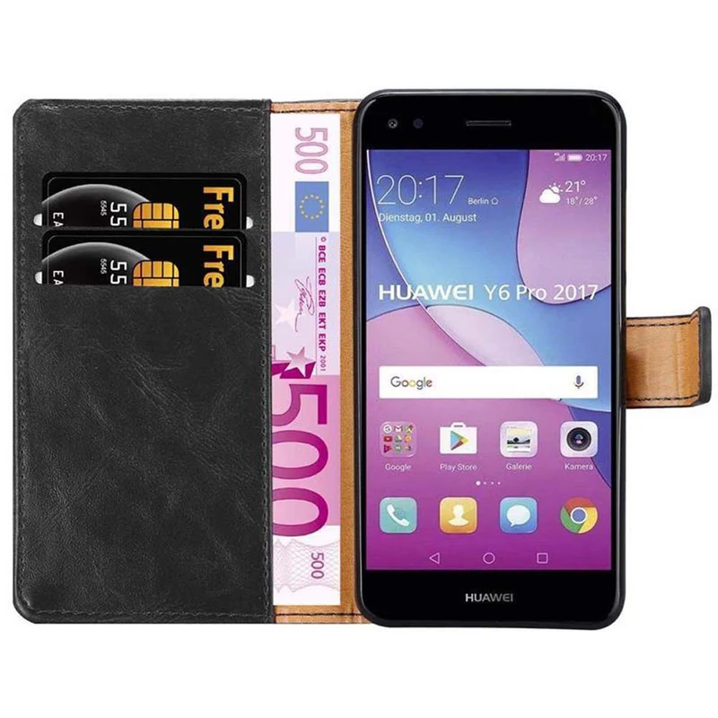Cadorabo Hülle kompatibel mit Huawei Y6 PRO 2017 Schutzhülle mit Magnetverschluss, Standfunktion und Kartenfach