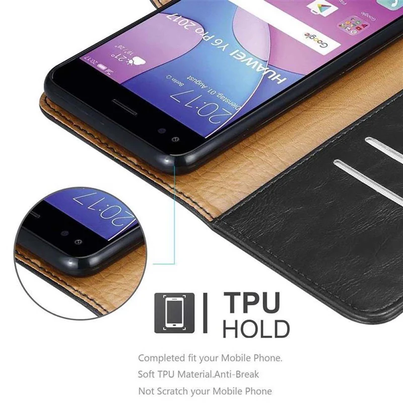Cadorabo Hülle kompatibel mit Huawei Y6 PRO 2017 Schutzhülle mit Magnetverschluss, Standfunktion und Kartenfach