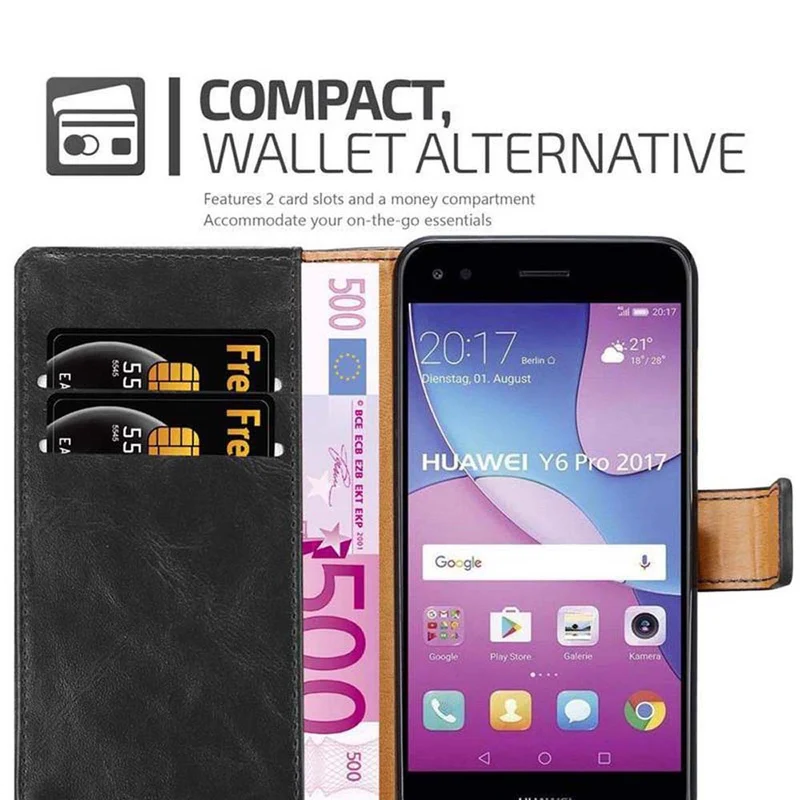 Cadorabo Hülle kompatibel mit Huawei Y6 PRO 2017 Schutzhülle mit Magnetverschluss, Standfunktion und Kartenfach