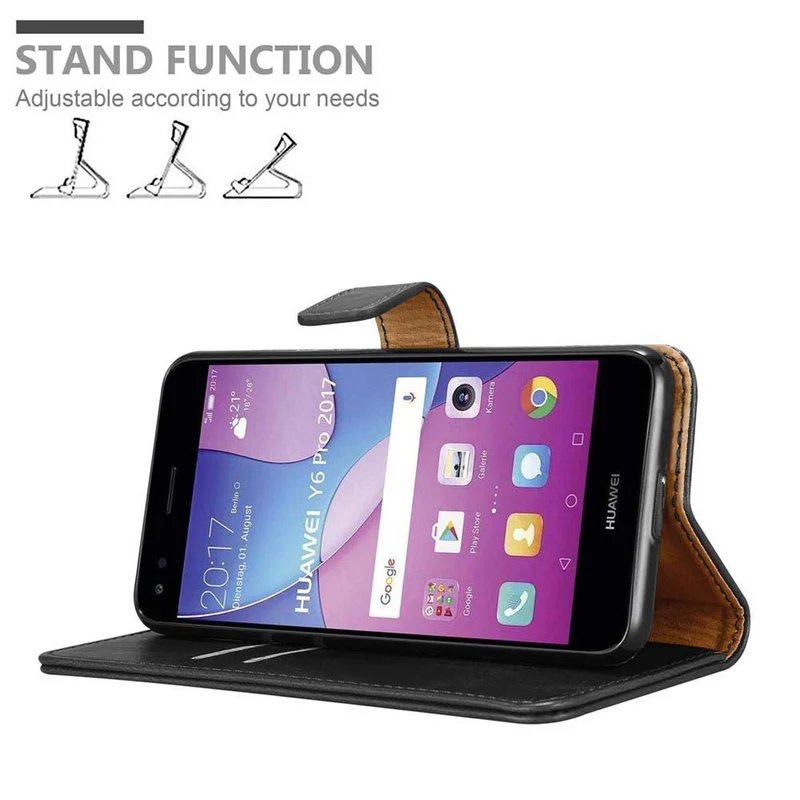 Cadorabo Hülle kompatibel mit Huawei Y6 PRO 2017 Schutzhülle mit Magnetverschluss, Standfunktion und Kartenfach