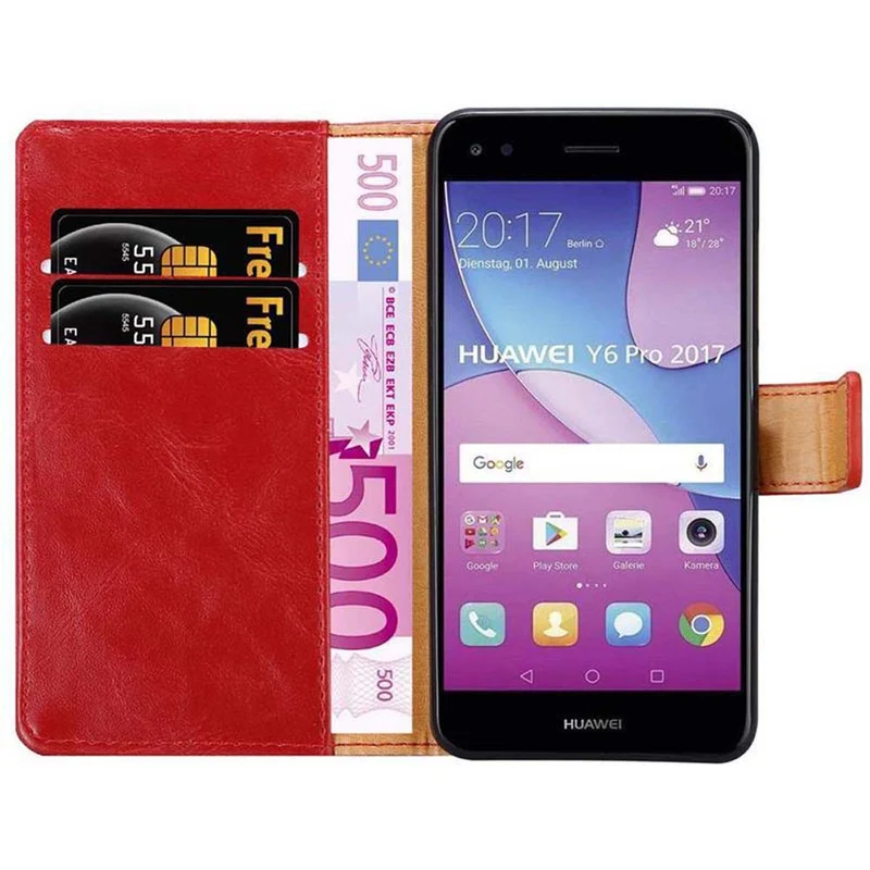Cadorabo Hülle kompatibel mit Huawei Y6 PRO 2017 Schutzhülle mit Magnetverschluss, Standfunktion und Kartenfach