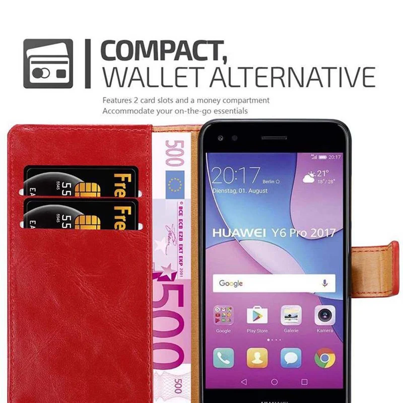 Cadorabo Hülle kompatibel mit Huawei Y6 PRO 2017 Schutzhülle mit Magnetverschluss, Standfunktion und Kartenfach