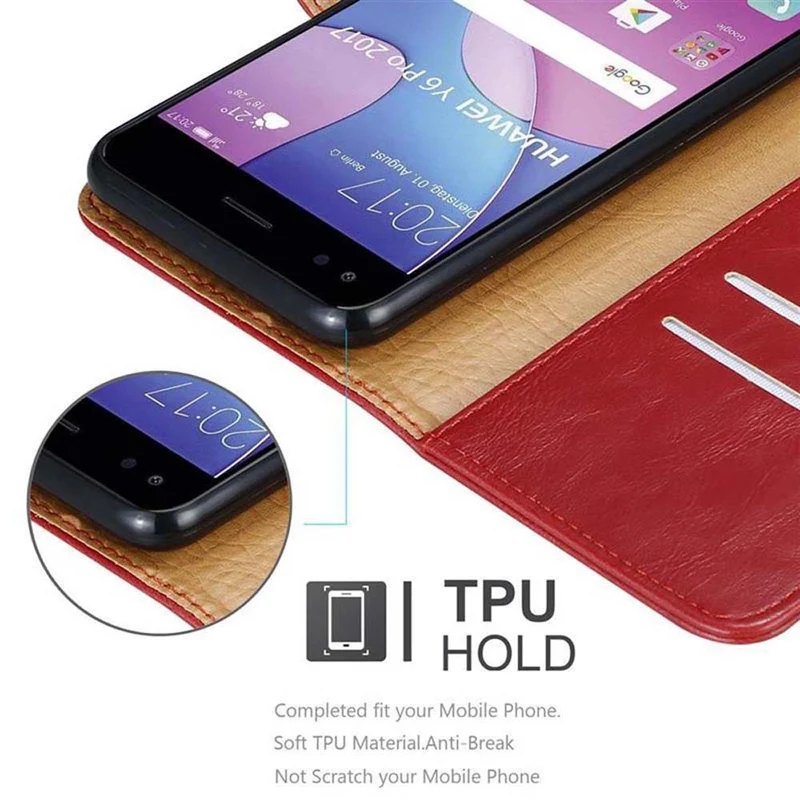Cadorabo Hülle kompatibel mit Huawei Y6 PRO 2017 Schutzhülle mit Magnetverschluss, Standfunktion und Kartenfach