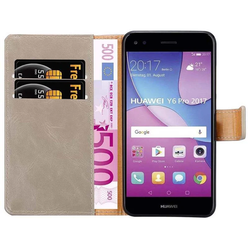Cadorabo Hülle kompatibel mit Huawei Y6 PRO 2017 Schutzhülle mit Magnetverschluss, Standfunktion und Kartenfach