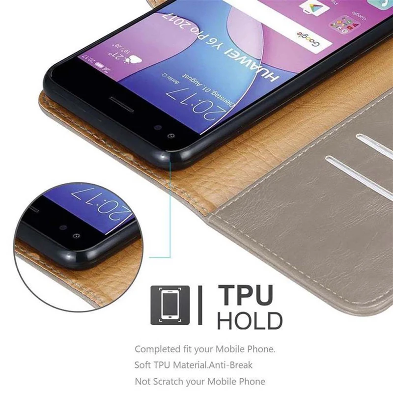Cadorabo Hülle kompatibel mit Huawei Y6 PRO 2017 Schutzhülle mit Magnetverschluss, Standfunktion und Kartenfach