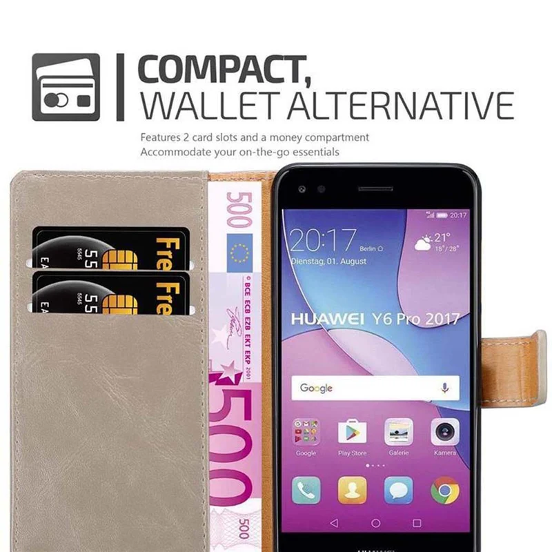 Cadorabo Hülle kompatibel mit Huawei Y6 PRO 2017 Schutzhülle mit Magnetverschluss, Standfunktion und Kartenfach