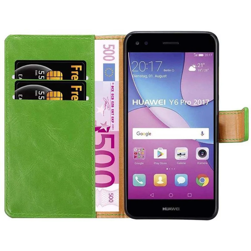 Cadorabo Hülle kompatibel mit Huawei Y6 PRO 2017 Schutzhülle mit Magnetverschluss, Standfunktion und Kartenfach