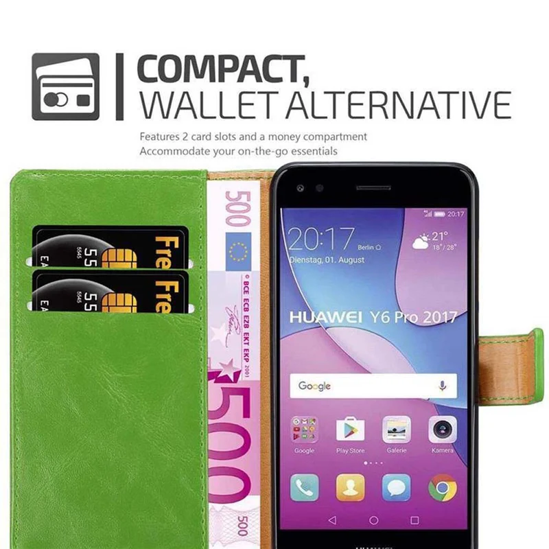Cadorabo Hülle kompatibel mit Huawei Y6 PRO 2017 Schutzhülle mit Magnetverschluss, Standfunktion und Kartenfach