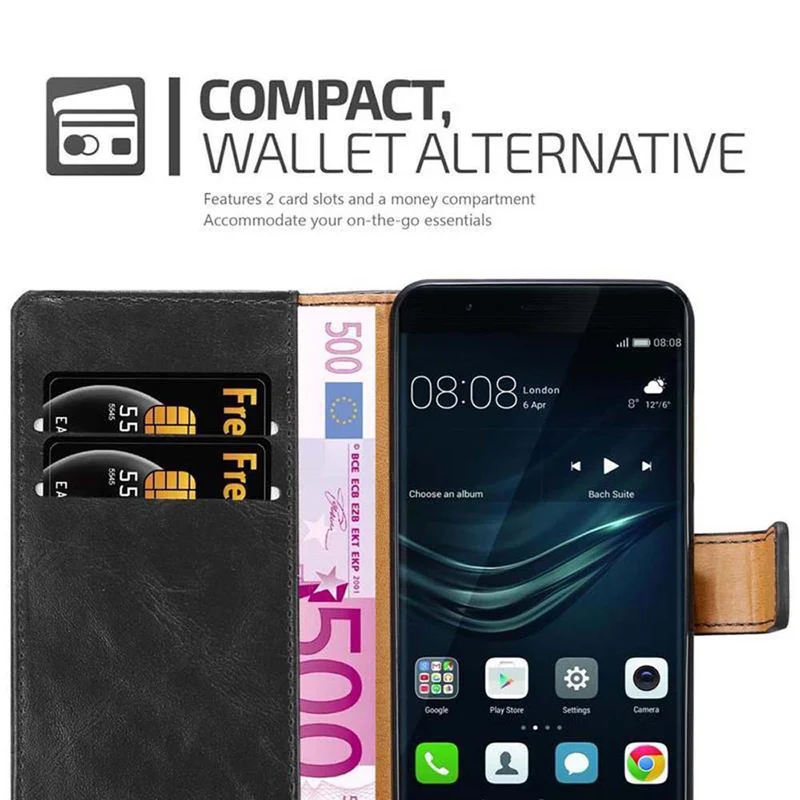 Cadorabo Hülle kompatibel mit Huawei P9 PLUS Schutzhülle mit Magnetverschluss, Standfunktion und Kartenfach