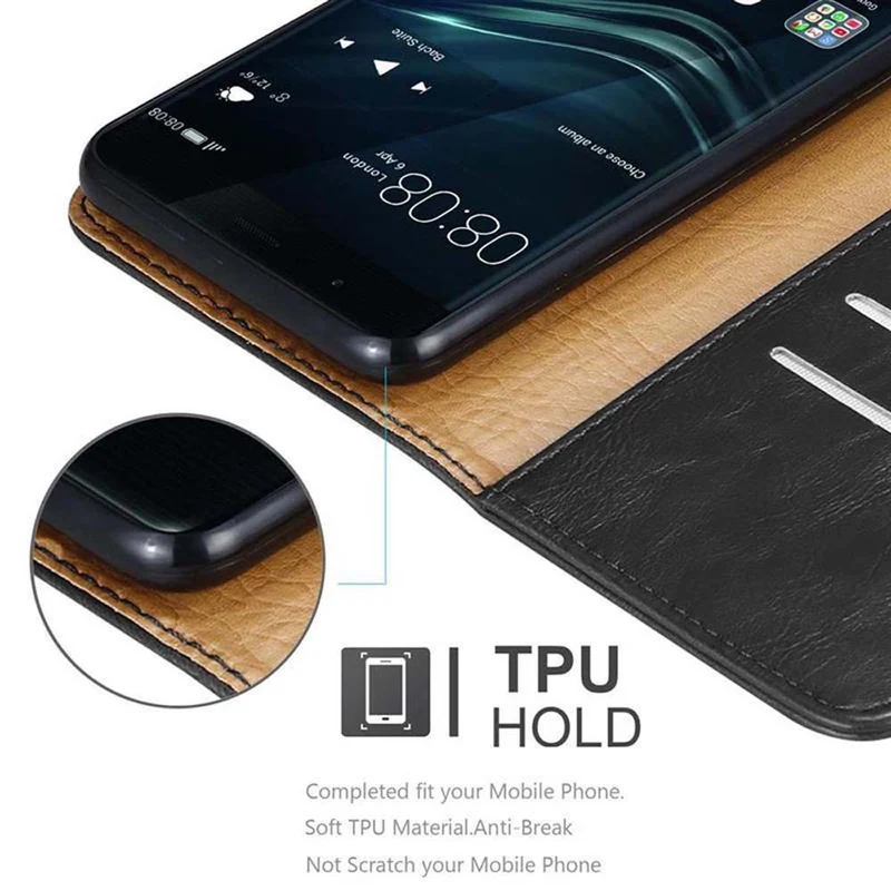 Cadorabo Hülle kompatibel mit Huawei P9 PLUS Schutzhülle mit Magnetverschluss, Standfunktion und Kartenfach