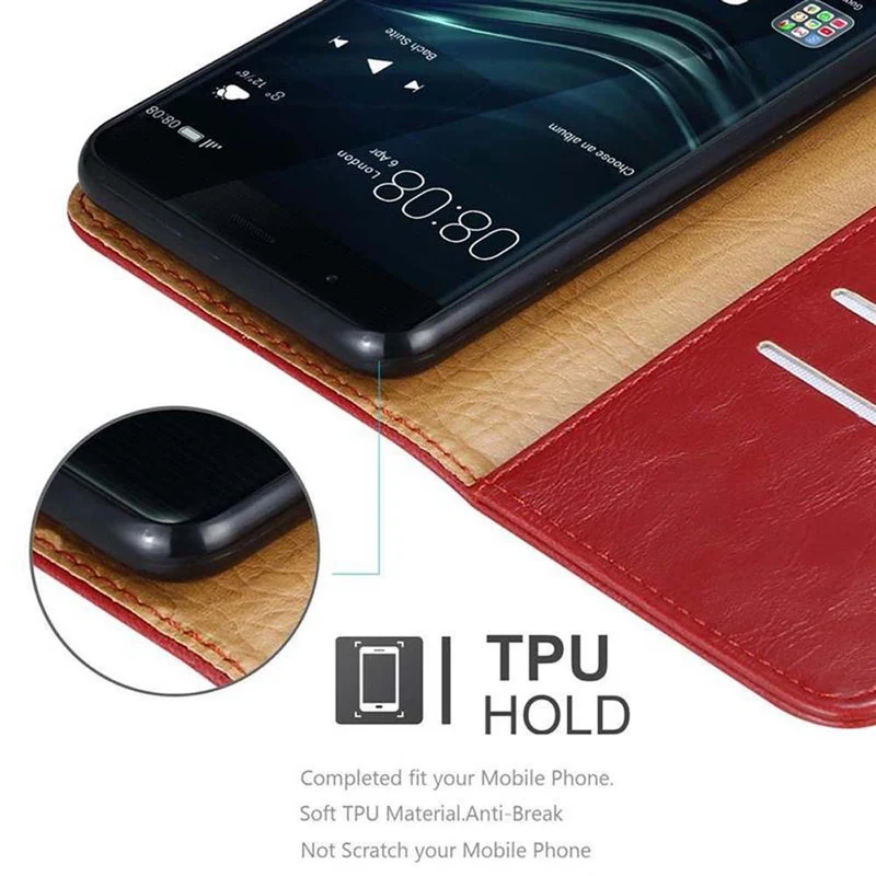 Cadorabo Hülle kompatibel mit Huawei P9 PLUS Schutzhülle mit Magnetverschluss, Standfunktion und Kartenfach
