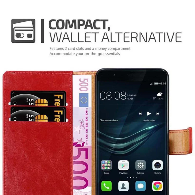 Cadorabo Hülle kompatibel mit Huawei P9 PLUS Schutzhülle mit Magnetverschluss, Standfunktion und Kartenfach