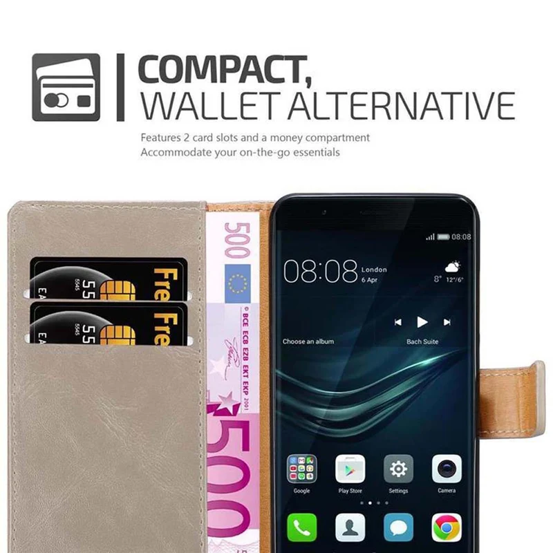 Cadorabo Hülle kompatibel mit Huawei P9 PLUS Schutzhülle mit Magnetverschluss, Standfunktion und Kartenfach
