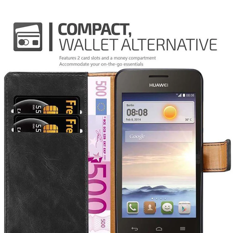Cadorabo Hülle kompatibel mit Huawei Y3 / Y3C / Y330 / Y331 / Y360 Schutzhülle mit Magnetverschluss, Standfunktion und Kartenfach