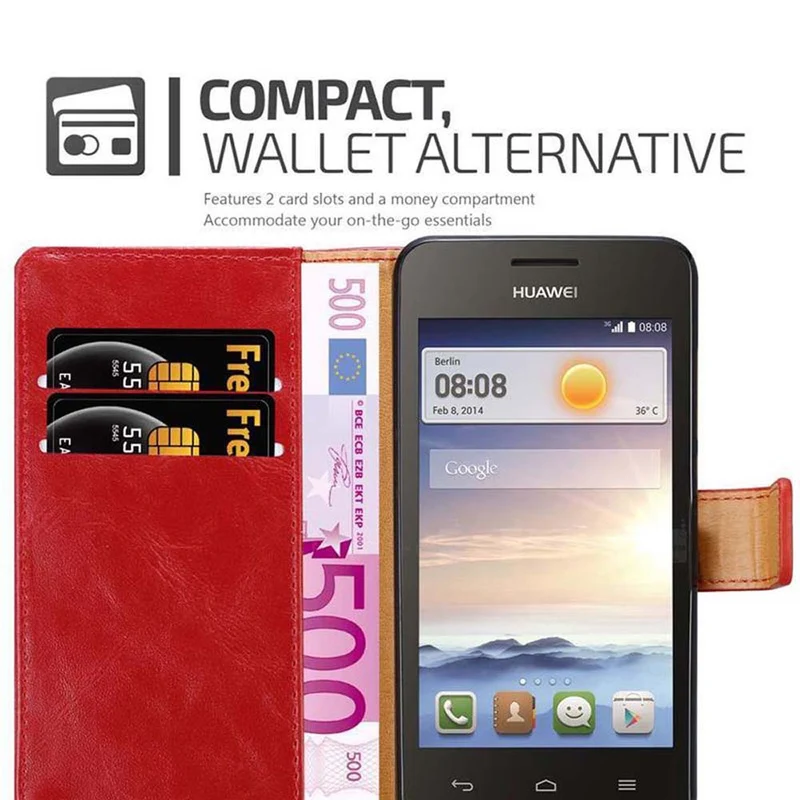 Cadorabo Hülle kompatibel mit Huawei Y3 / Y3C / Y330 / Y331 / Y360 Schutzhülle mit Magnetverschluss, Standfunktion und Kartenfach
