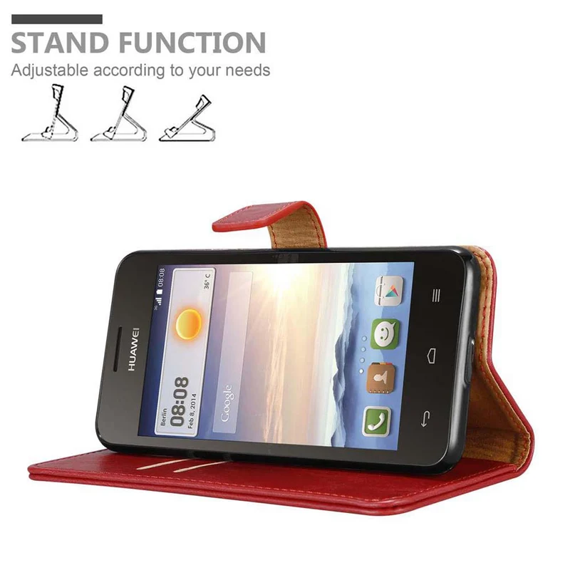 Cadorabo Hülle kompatibel mit Huawei Y3 / Y3C / Y330 / Y331 / Y360 Schutzhülle mit Magnetverschluss, Standfunktion und Kartenfach