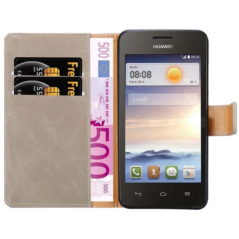 Cadorabo Hülle kompatibel mit Huawei Y3 / Y3C / Y330 / Y331 / Y360 Schutzhülle mit Magnetverschluss, Standfunktion und Kartenfach