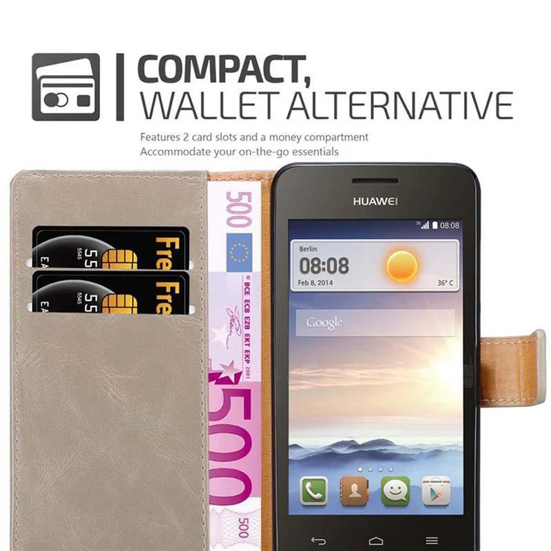 Cadorabo Hülle kompatibel mit Huawei Y3 / Y3C / Y330 / Y331 / Y360 Schutzhülle mit Magnetverschluss, Standfunktion und Kartenfach