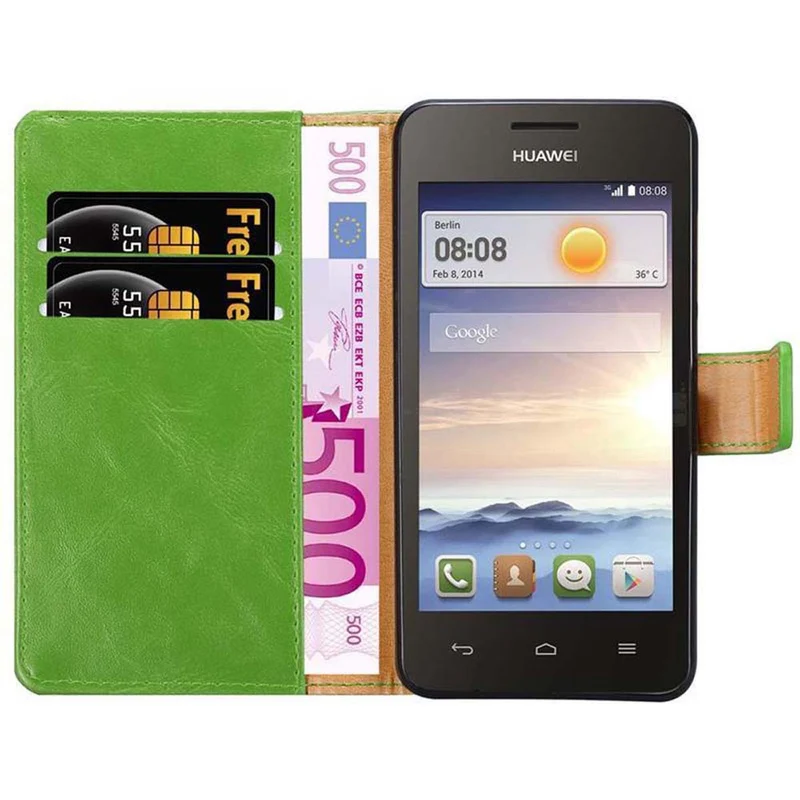 Cadorabo Hülle kompatibel mit Huawei Y3 / Y3C / Y330 / Y331 / Y360 Schutzhülle mit Magnetverschluss, Standfunktion und Kartenfach