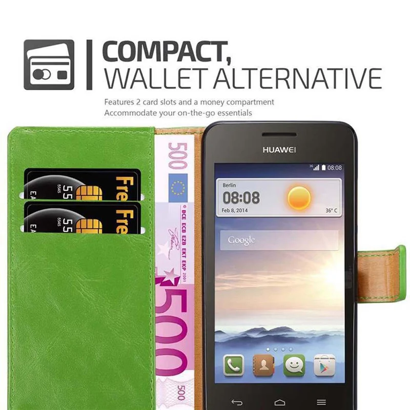 Cadorabo Hülle kompatibel mit Huawei Y3 / Y3C / Y330 / Y331 / Y360 Schutzhülle mit Magnetverschluss, Standfunktion und Kartenfach