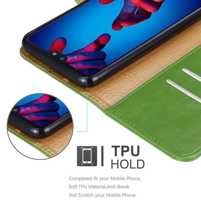 Cadorabo Hülle kompatibel mit Huawei P20 Schutzhülle mit Magnetverschluss, Standfunktion und Kartenfach