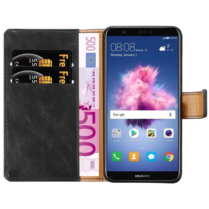 Cadorabo Hülle kompatibel mit Huawei P SMART 2018 / Enjoy 7S Schutzhülle mit Magnetverschluss, Standfunktion und Kartenfach