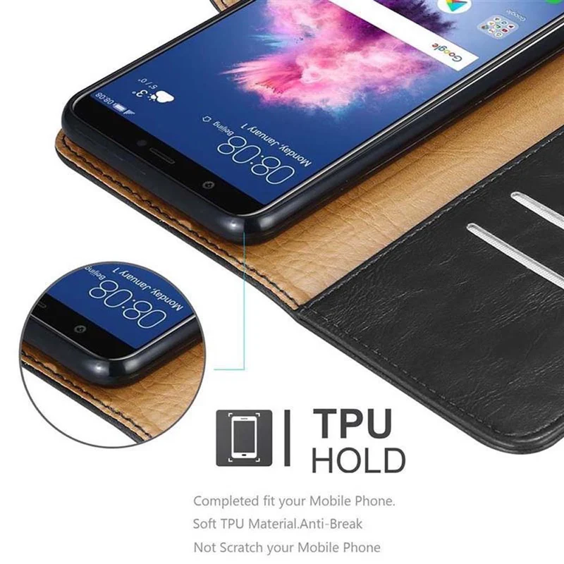 Cadorabo Hülle kompatibel mit Huawei P SMART 2018 / Enjoy 7S Schutzhülle mit Magnetverschluss, Standfunktion und Kartenfach