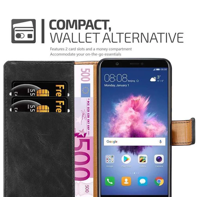 Cadorabo Hülle kompatibel mit Huawei P SMART 2018 / Enjoy 7S Schutzhülle mit Magnetverschluss, Standfunktion und Kartenfach