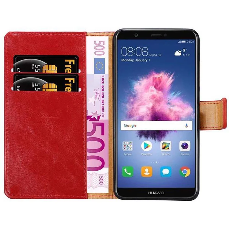 Cadorabo Hülle kompatibel mit Huawei P SMART 2018 / Enjoy 7S Schutzhülle mit Magnetverschluss, Standfunktion und Kartenfach