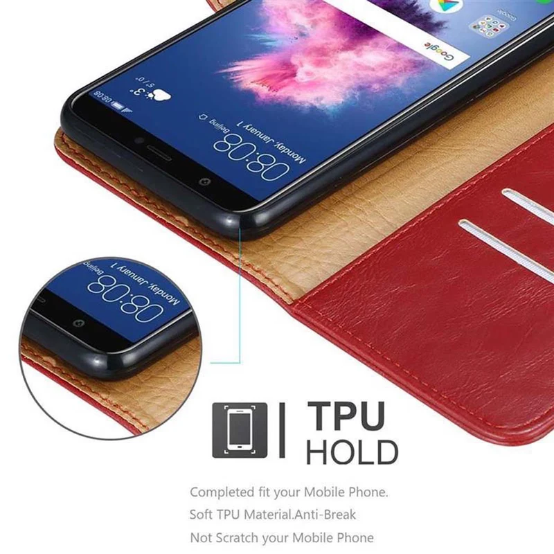Cadorabo Hülle kompatibel mit Huawei P SMART 2018 / Enjoy 7S Schutzhülle mit Magnetverschluss, Standfunktion und Kartenfach