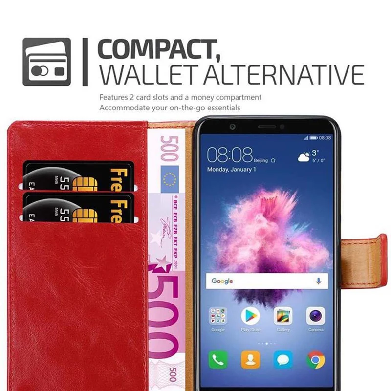 Cadorabo Hülle kompatibel mit Huawei P SMART 2018 / Enjoy 7S Schutzhülle mit Magnetverschluss, Standfunktion und Kartenfach