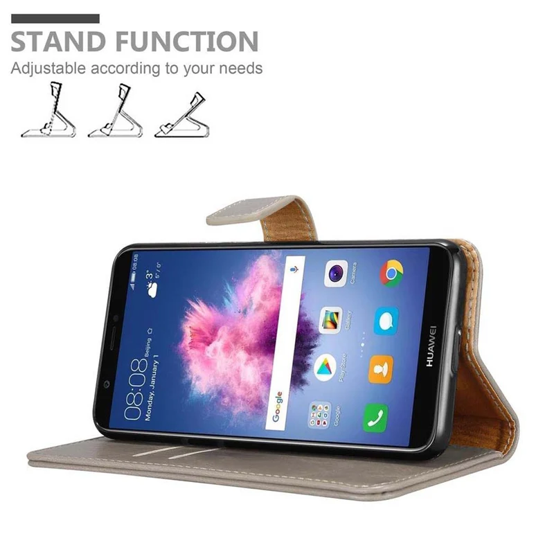 Cadorabo Hülle kompatibel mit Huawei P SMART 2018 / Enjoy 7S Schutzhülle mit Magnetverschluss, Standfunktion und Kartenfach