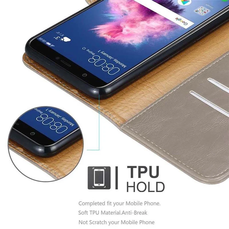 Cadorabo Hülle kompatibel mit Huawei P SMART 2018 / Enjoy 7S Schutzhülle mit Magnetverschluss, Standfunktion und Kartenfach