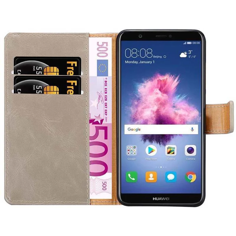 Cadorabo Hülle kompatibel mit Huawei P SMART 2018 / Enjoy 7S Schutzhülle mit Magnetverschluss, Standfunktion und Kartenfach