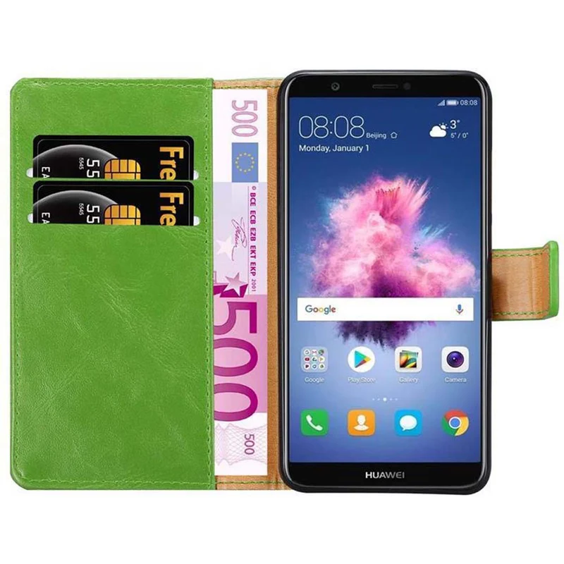 Cadorabo Hülle kompatibel mit Huawei P SMART 2018 / Enjoy 7S Schutzhülle mit Magnetverschluss, Standfunktion und Kartenfach