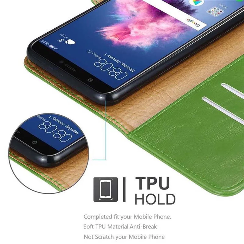 Cadorabo Hülle kompatibel mit Huawei P SMART 2018 / Enjoy 7S Schutzhülle mit Magnetverschluss, Standfunktion und Kartenfach