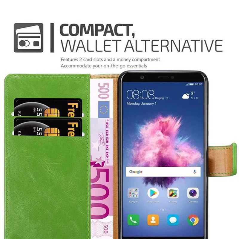 Cadorabo Hülle kompatibel mit Huawei P SMART 2018 / Enjoy 7S Schutzhülle mit Magnetverschluss, Standfunktion und Kartenfach