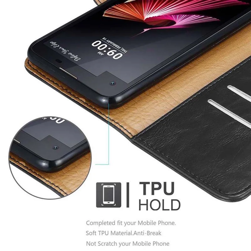 Cadorabo Hülle kompatibel mit LG X SCREEN Schutzhülle mit Magnetverschluss, Standfunktion und Kartenfach