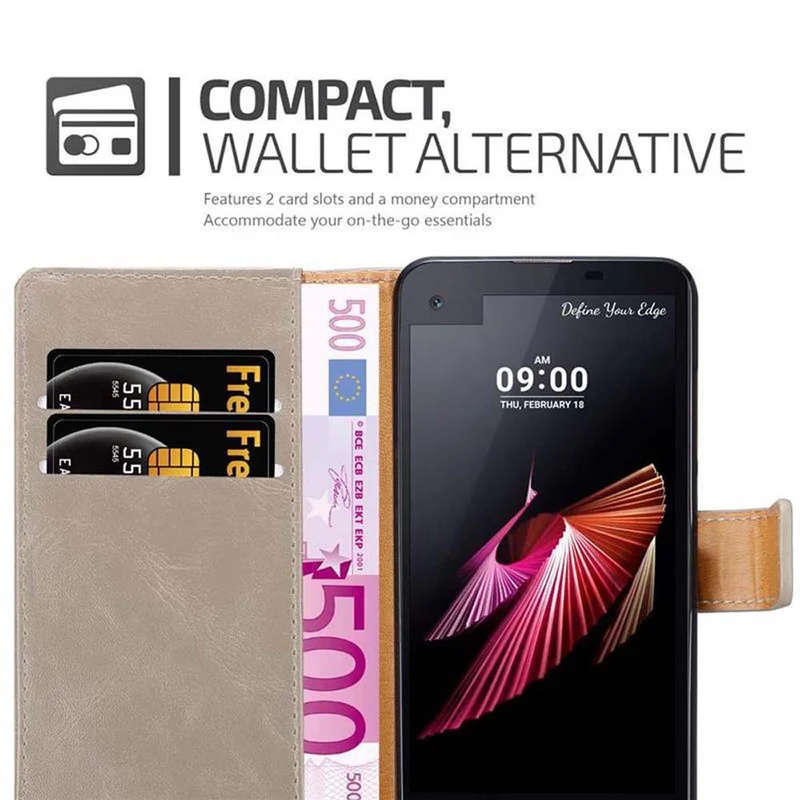 Cadorabo Hülle kompatibel mit LG X SCREEN Schutzhülle mit Magnetverschluss, Standfunktion und Kartenfach