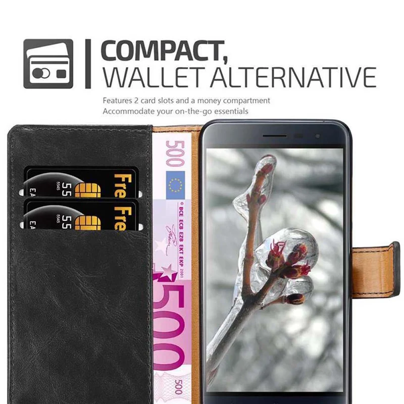 Cadorabo Hülle kompatibel mit Asus ZenFone 3 (5.5 Zoll) Schutzhülle mit Magnetverschluss, Standfunktion und Kartenfach