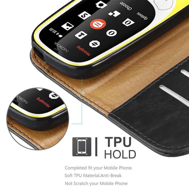 Cadorabo Hülle kompatibel mit Nokia 3310 2G Schutzhülle mit Magnetverschluss, Standfunktion und Kartenfach