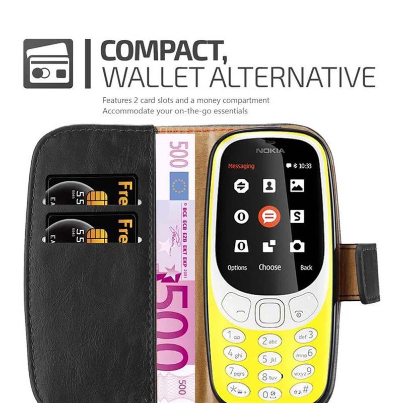 Cadorabo Hülle kompatibel mit Nokia 3310 2G Schutzhülle mit Magnetverschluss, Standfunktion und Kartenfach