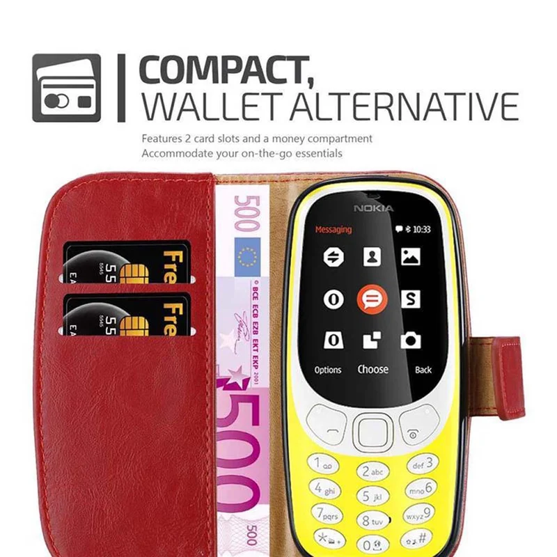 Cadorabo Hülle kompatibel mit Nokia 3310 2G Schutzhülle mit Magnetverschluss, Standfunktion und Kartenfach