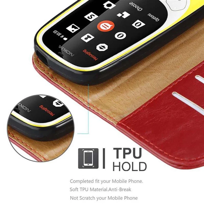 Cadorabo Hülle kompatibel mit Nokia 3310 2G Schutzhülle mit Magnetverschluss, Standfunktion und Kartenfach
