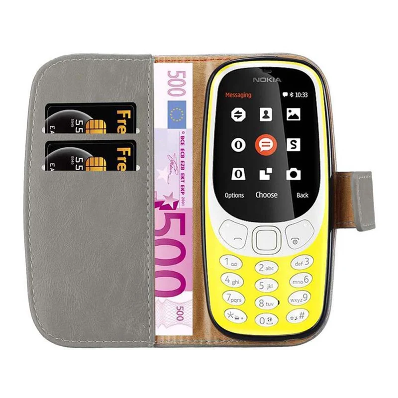 Cadorabo Hülle kompatibel mit Nokia 3310 2G Schutzhülle mit Magnetverschluss, Standfunktion und Kartenfach