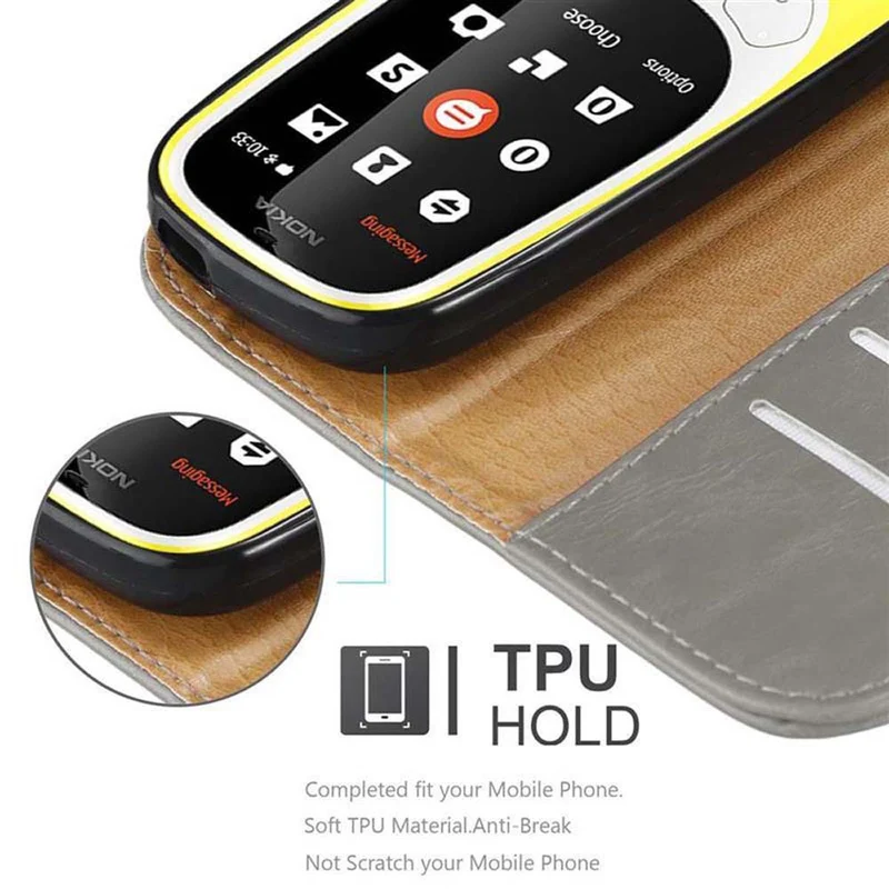 Cadorabo Hülle kompatibel mit Nokia 3310 2G Schutzhülle mit Magnetverschluss, Standfunktion und Kartenfach
