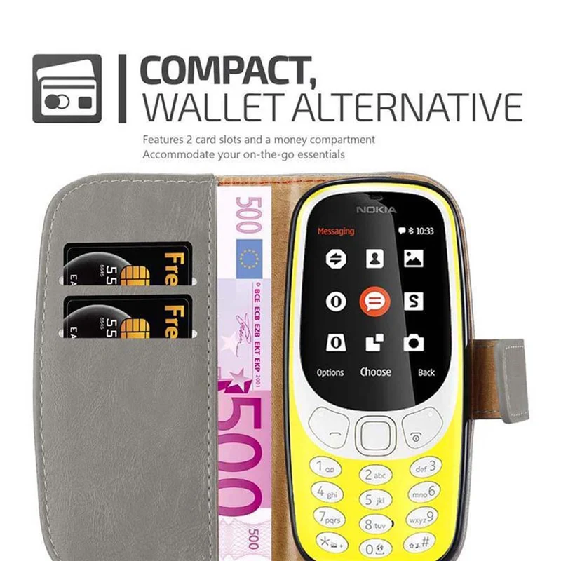 Cadorabo Hülle kompatibel mit Nokia 3310 2G Schutzhülle mit Magnetverschluss, Standfunktion und Kartenfach